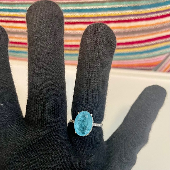 925 Sterling Silver Blue Topaz CZ Cocktail Statement Ring NWOT - Picture 8 of 10